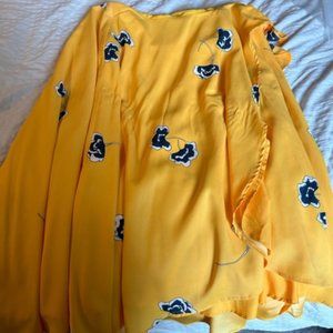 Ann Taylor-Floral Wrap Skirt Midi Yellow